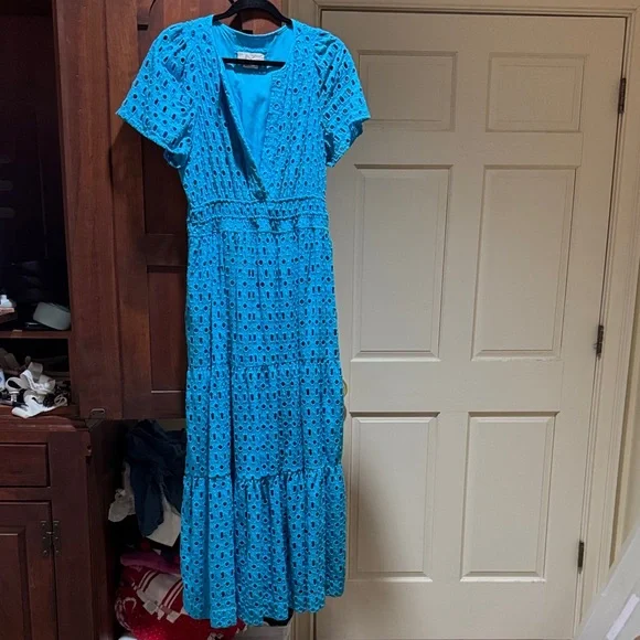 Anthropologie Blue Eyelet Maxi Dress - Picture 6 of 9
